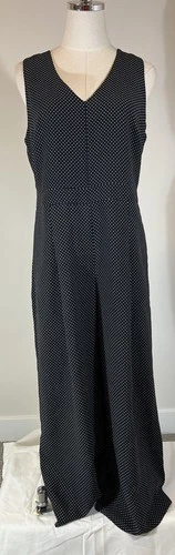 Banana Republic Polka Dot Black White Pleated Career Jumpsuit Wide Leg Sz 8