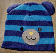 boys TODDLER WINTER HAT BEANIE BEAR EARS BLUE STRIPES size 2T to 5T cute Mom 
