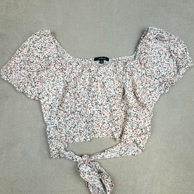 Ambiance women s white floral crop top with tie back detail Size M sku 307-LRS