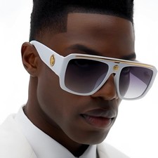 Sunglasses Street Wear Hip Hop Cholo Style Rectangular Thick Frame Retro White