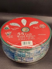 55 Yards  2.5" Christmas Snowflake White Blue Wired Ribbon Wreath Tree Bow