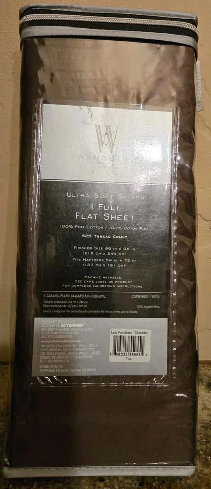 New Wamsutta Ultra Soft Sateen 525 TC Chocolate 100% Pima Cotton Full Flat Sheet - Image 2 of 2