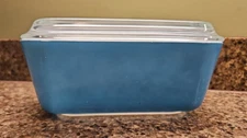 Pyrex Blue Rectangular Refrigerator Dish #502-B & Lid 502-C Vintage