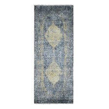 3'x8' Gray Zoroastrian Medallion Design WoolSilk Runner Hand Knotted Rug R87688