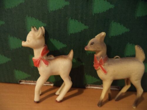 VINTAGE CELLULOID PLASTIC REINDEERS 3 1/2 INCHES TALL  - Picture 1 of 6