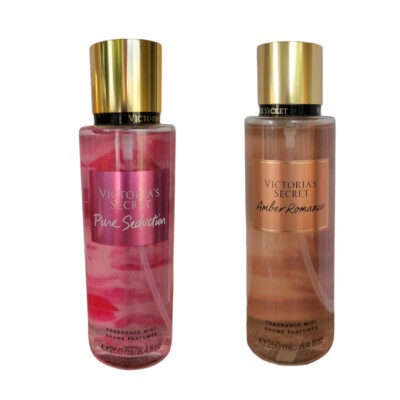 2 NEW Victoria's Secret PURE SEDUCTION Fragrance Body Mist 8.4 oz+Amber Romance