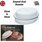 30CM OVAL ROASTER ENAMEL DISH ROASTING OVEN TRAY CASSEROLE PAN WHITE WITH LID