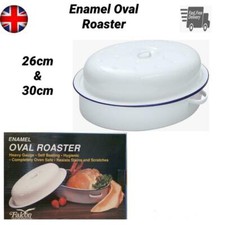 30CM OVAL ROASTER ENAMEL DISH ROASTING OVEN TRAY CASSEROLE PAN WHITE WITH LID