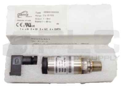 NEW GEMS SENSORS 1200BGG1002A3UA PRESSURE TRANSDUCER 0-100PSIG 4-20MA 7-35VDC