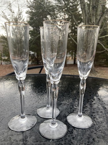 Lenox Crystal Unity Set of 4 Gold Rim Champagne Flutes 9 1/8” EXC - 第 1/3 張圖片