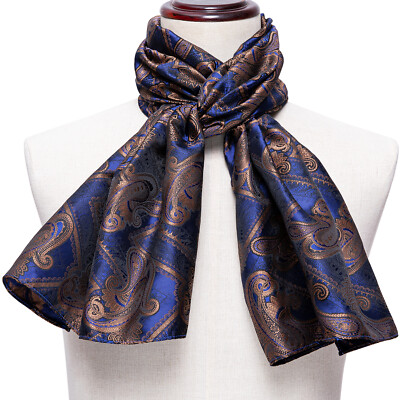 Gold Blue Paisley Scarf Men's Silk Neck 