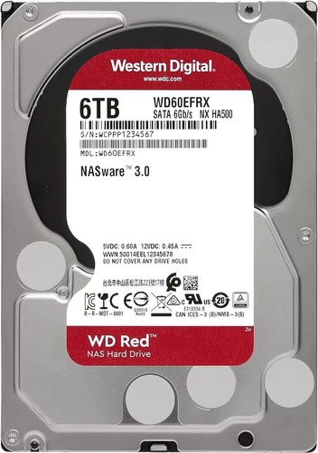 WD RED WD60EFRX NX HA500 NASware 3.0 6TB 5.4K 64MB SATA III 3.5" Hard Drive
