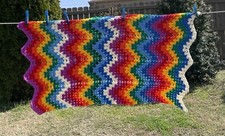 Rainbow Throw Blanket Crochet Afghan Boho Granny 46  X 23  Small Accessory Retro