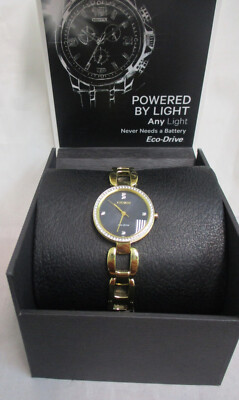 Citizen EM1032-58E Silhouette Diamond Eco-Drive Black Dial Gold-Tone Wristwatch