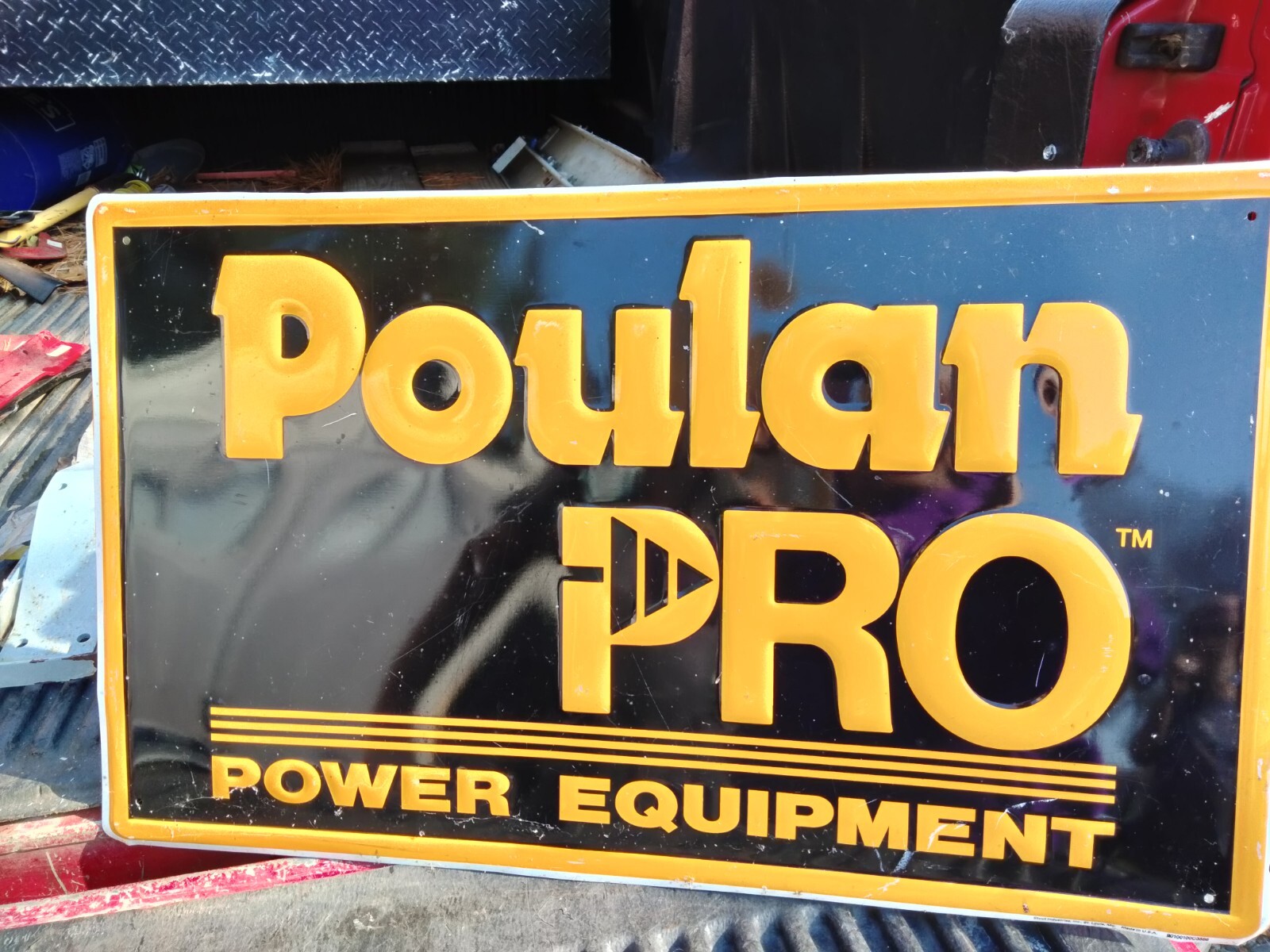 Vintage Poulan Pro Power Equipment Tools Large Metal Sign Chainsaw Tree