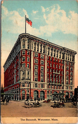 Worcester MA Massachusetts, THE BANCROFT, Busy Day Action View Vintage Postcard