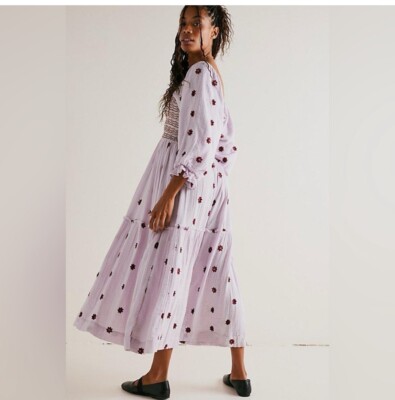 Dahlia Embroidered Maxi Dress by Free People in Purple, Size: Xs Dahlia Embroidered Maxi Dress by Free People in Purple, Size: Xs