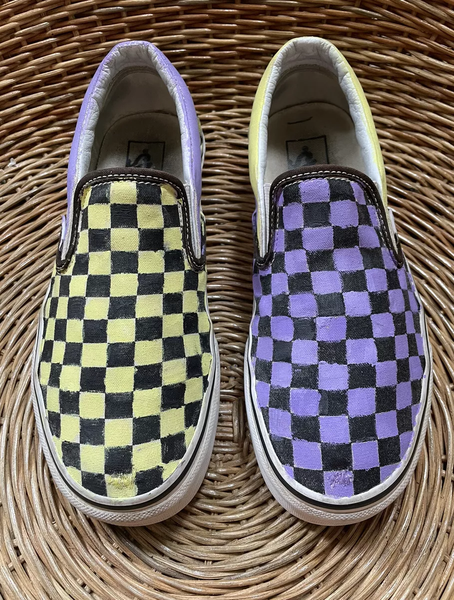 VANS Classic Women's Purple & Yellow Checkerboard Slip-On Skate Shoes  UK 5.5