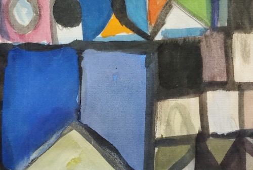 Gemälde Aquarell Stadtansicht Abstrakt Gerda Henning Signiert Nachlass - Bild 5 von 10