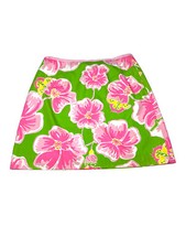 VTG Lilly Pulitzer Womens Green Pink Habiscus Flower Print Lined Skirt Sz 6