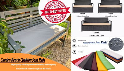 Garden Bench Pad for Outdoor 2/3/4 Seater Cushion Pad Waterproof Fabric  Seat Pad UK
