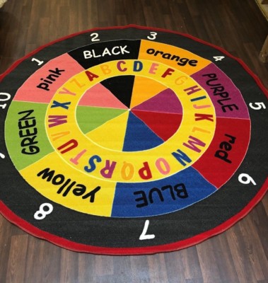 NEUE FARBEN ABC 123 KINDER GROSSER KREIS MATTE TEPPICH SCHULE ZUHAUSE 200X200CM BUNT