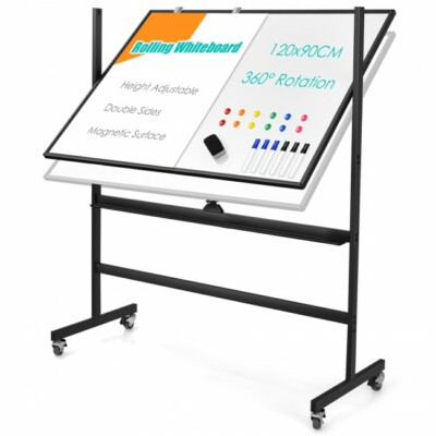 Costway 48''x36'' Height Adjust Mobile Magnetic Double-Sided Reversible Whiteboard
