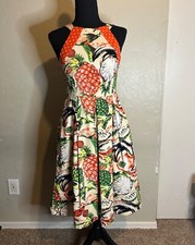 Anthropologie Pineapple Dress 4P Halter Cut Out Lined w/pockets Pinup Rockabilly