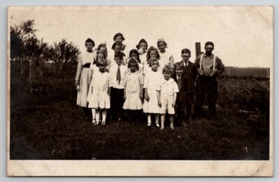 RPPC Ashton IL Darling Group of Children White Dresses Hair Bows Postcard Z28