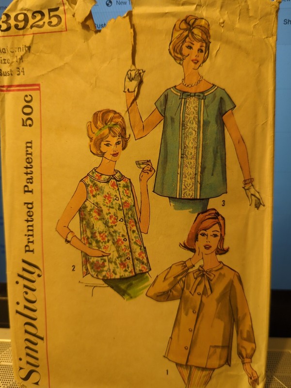Simplicity 3925 Sewing Pattern 1950s Maternity Tops Size 14 Bust 34