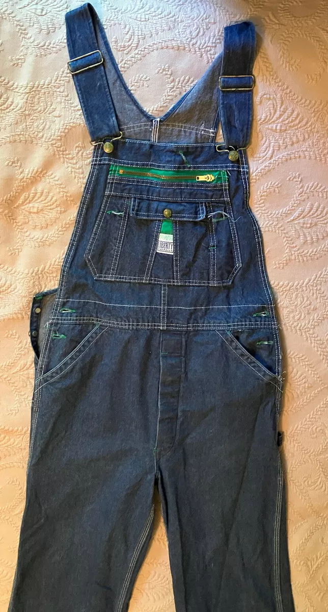 Vtg Liberty Bib Denim Made In USA Carpenter Overalls Men s 32x34