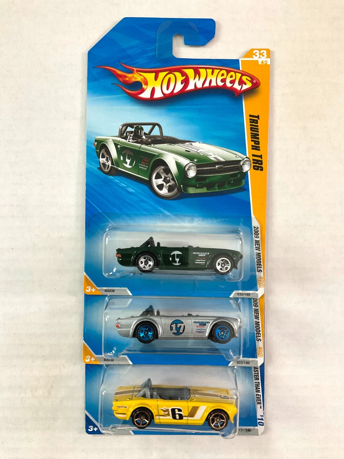 Hot Wheels TRIUMPH TR6 Lot! - 2009 Green & Silver, 2010 Yellow Faster Than Ever