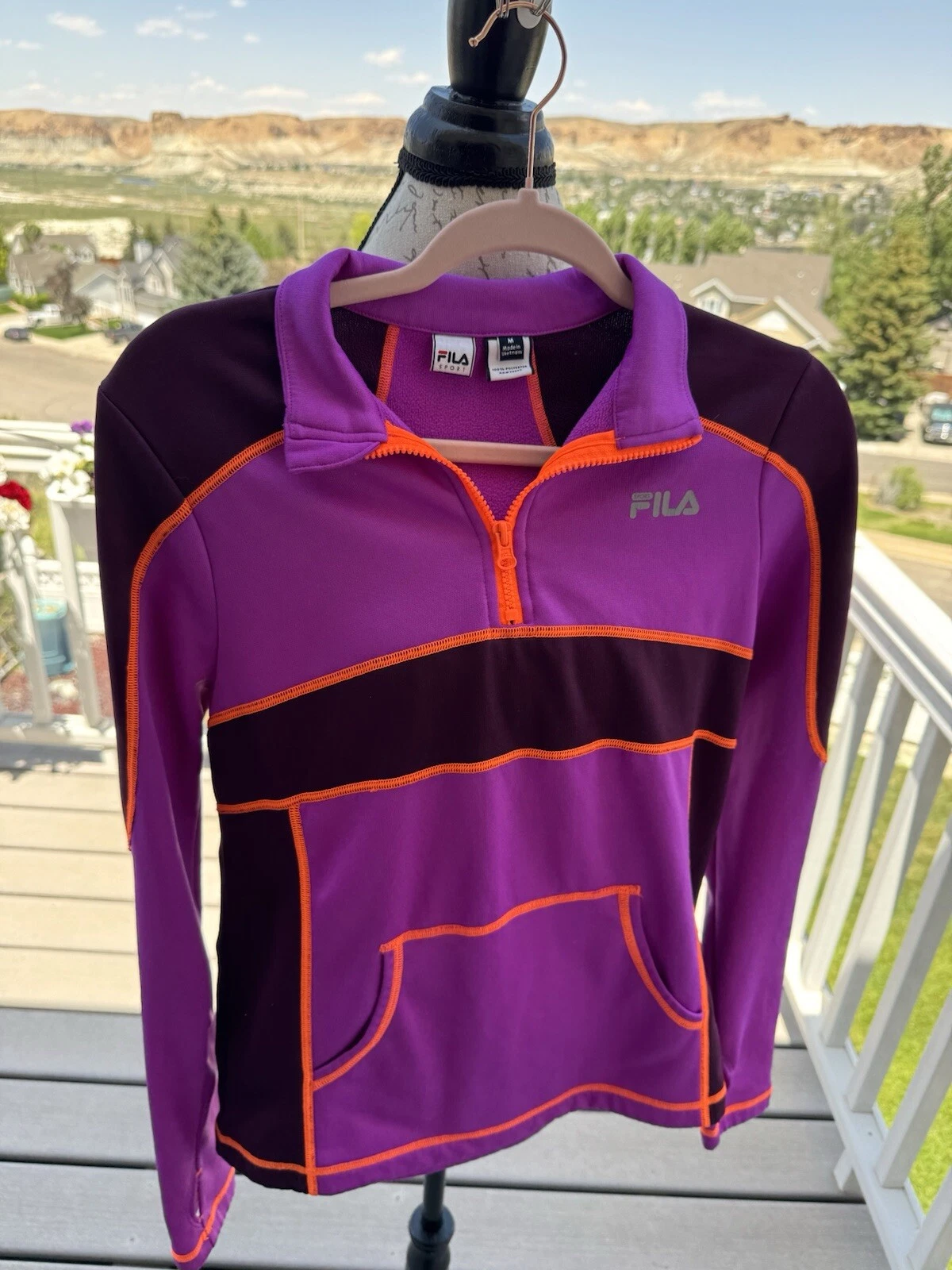FILA WOMEN'S MEDIUM, 1/4 ZIP, SPORTS TOP, GORGEOUS PURPLE, BLAZE ORANGE & BLACK+