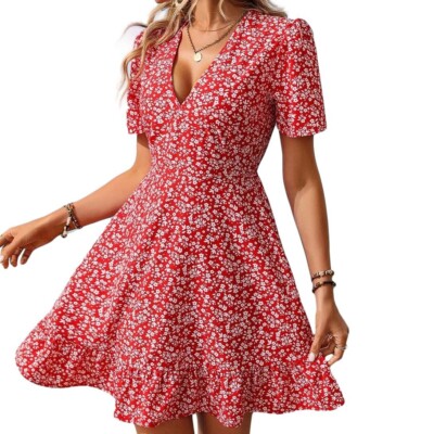 Ditsy Floral Print Puff Sleeve Ruffle Hem Dress | eBay Ditsy Floral Print Puff Sleeve Ruffle Hem Dress | eBay