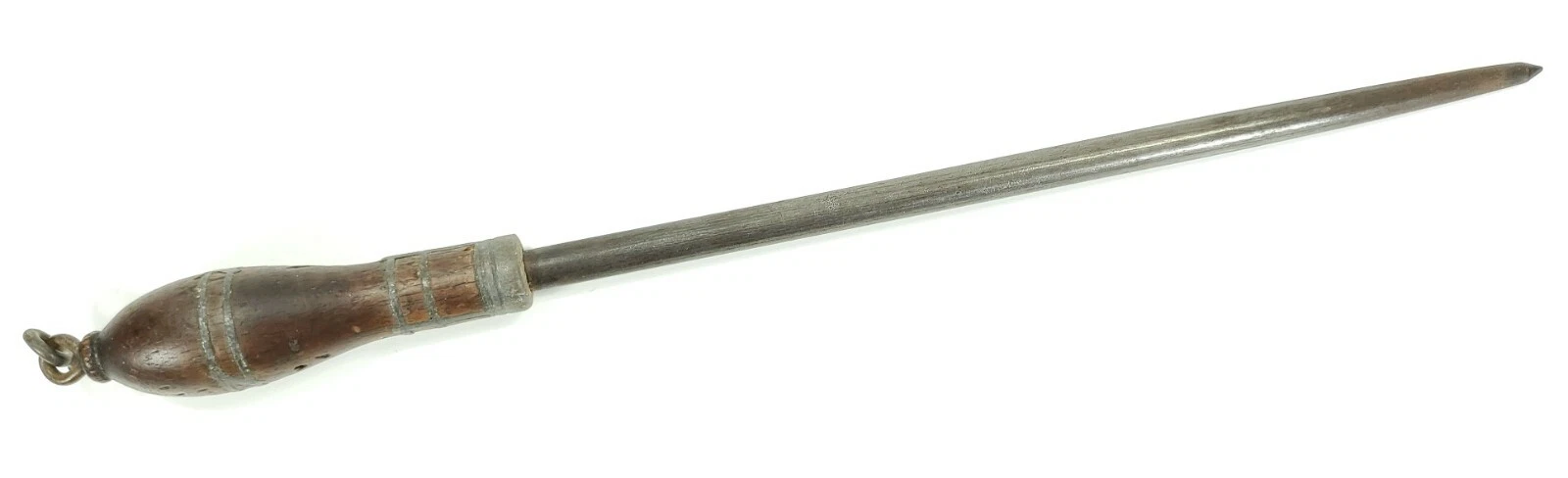 Antique Knife Sharpening Steel Wood and Inlaid Metal Handle