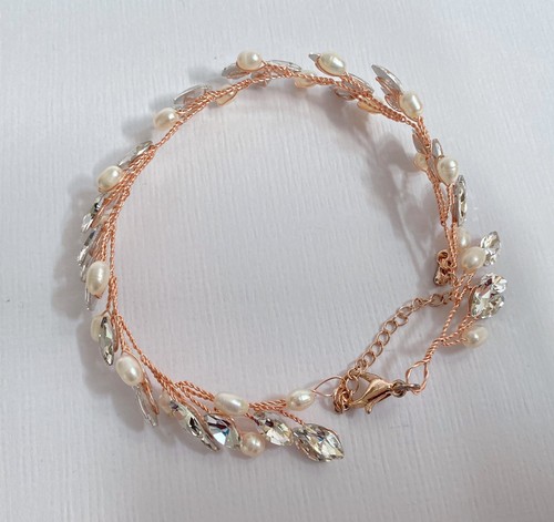 Mariell Rosegold Armband Kristall Edelsteine und Süßwasserperlen Hochzeit Abschlussball - Bild 3 von 5