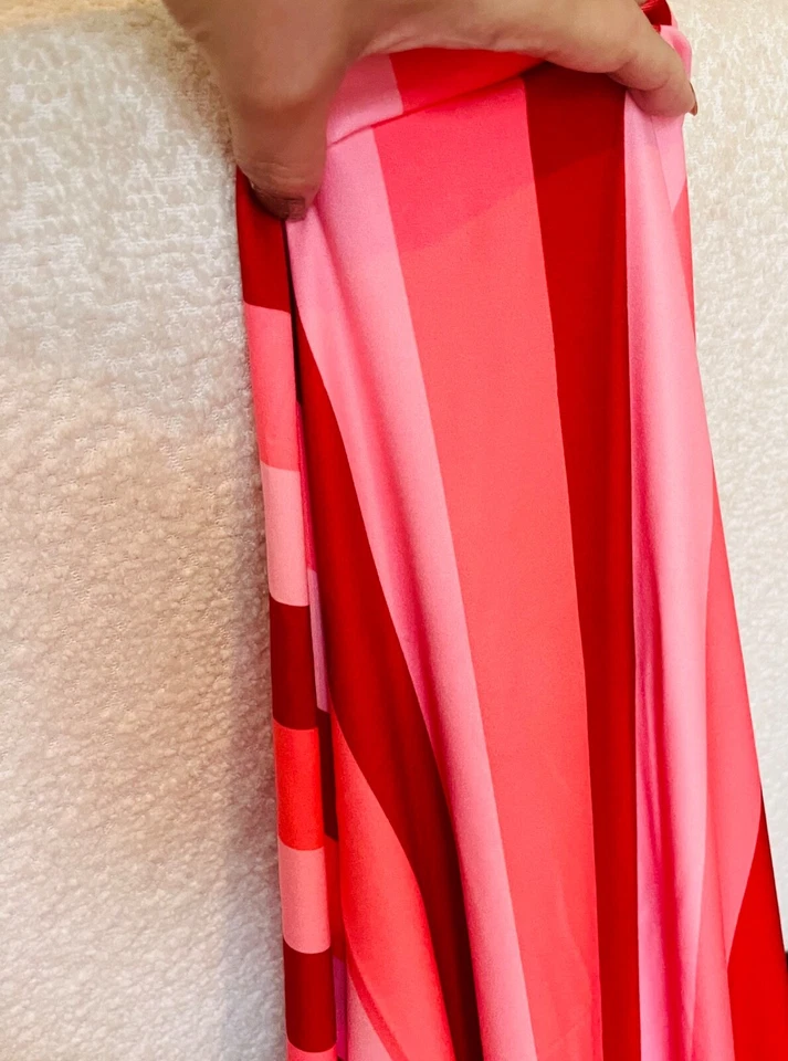 Red and pink stripes stretch fabric, double brush poly fabric Remnant - Image 2 of 3