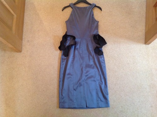 VINTAGE COAST FAB WOMENS BLUE GREY METALLIC DRESS & BLACK SASH SIZE 8 RRP £100 - Picture 6 of 8