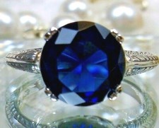 Sapphire Ring, Simulated Gem, Sterling Silver Filigree D12 Custom Made 