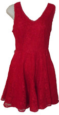 Express Dress Sz 8 Red Lace Double V-Neck Fit&Flare Sleeveless valentine NO BELT