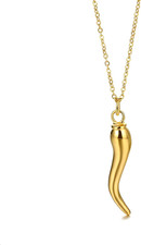 Italian Horn Necklace for Women Men - Dainty 14K Gold Plated Cornicello Horn P