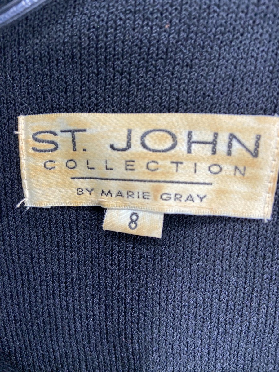St. John Marie Gray Blazer Jacket Womens 8 Black Santana Knit Gold