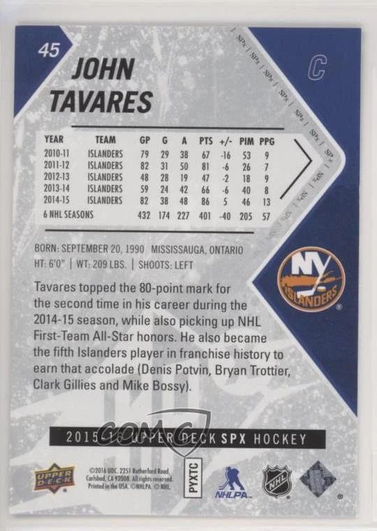 2015-16 SPx John Tavares #45 - Image 2 of 2