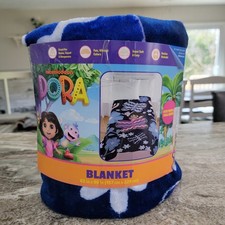 Dora The Explorer Fleece Blanket Twin Full 62x90 Blue Floral Nickelodeon Kids