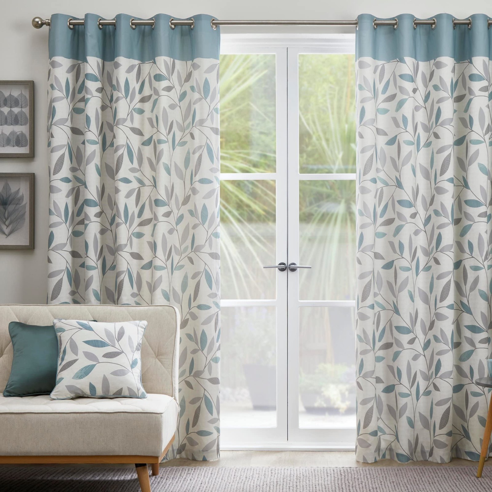 Fusion Duck Egg Blue Leaf Curtains W46 x L72 46"" Width x 72"" Drop,
