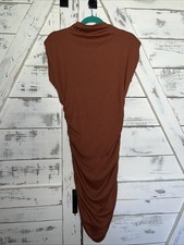 Michael Stars Gia Rib Knit Mock Neck Ruched Mid Legnth Dress M Cap Sleeve Rust
