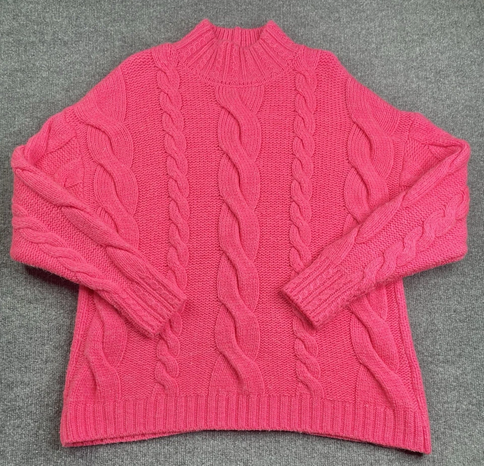 Suéter Anthropologie Para Mujer 1X Cuello Simulado Tejido con Cable Rosa Brillante Grueso Tejido Foto 3 de 4