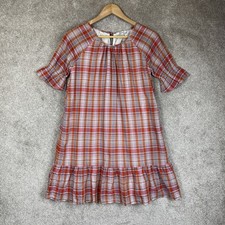 Madewell Dress Womens XXS Orange Red Plaid Short Sleeve Ruffle Hem- 3918