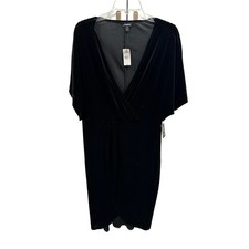 NWT Express Black Velvet V-Neck Wrap Tulip Hem Midi Dress Large