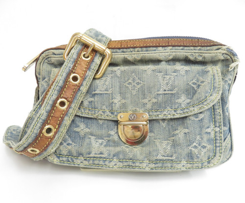 Auth Louis Vuitton Monogram Denim M95347 Waist Bum Bag Belt Bag F#54536